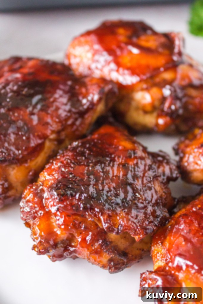 Crispy Air Fryer BBQ Chicken Thighs ready to eat