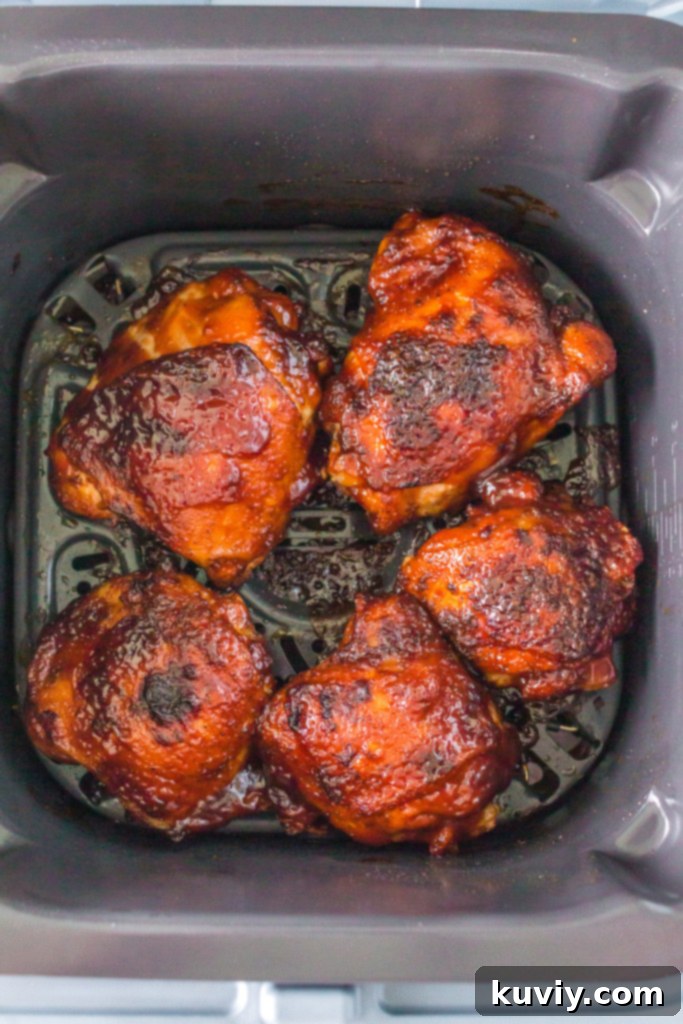 Air Fryer BBQ Chicken Thighs ready for sauce application