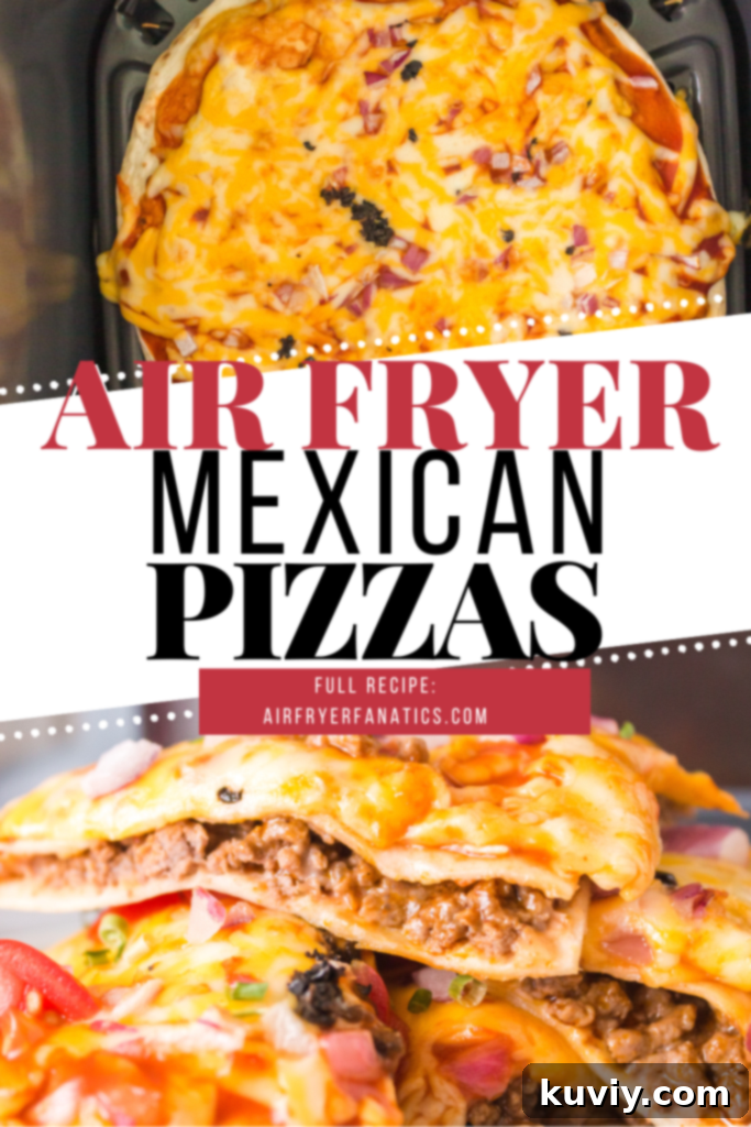 Crispy Air Fryer Mexican Pizza 9 Freshly cooked Air Fryer Mexican Pizza on a cutting board