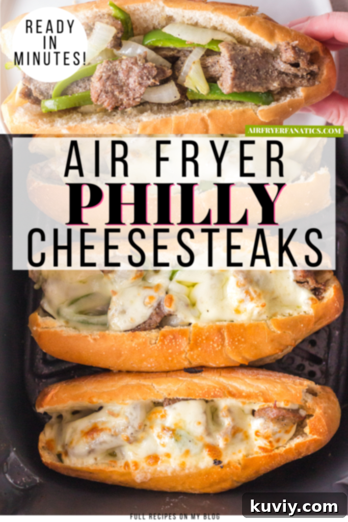 Two Air Fryer Philly Cheesesteaks on a serving platter, ready to be enjoyed.
