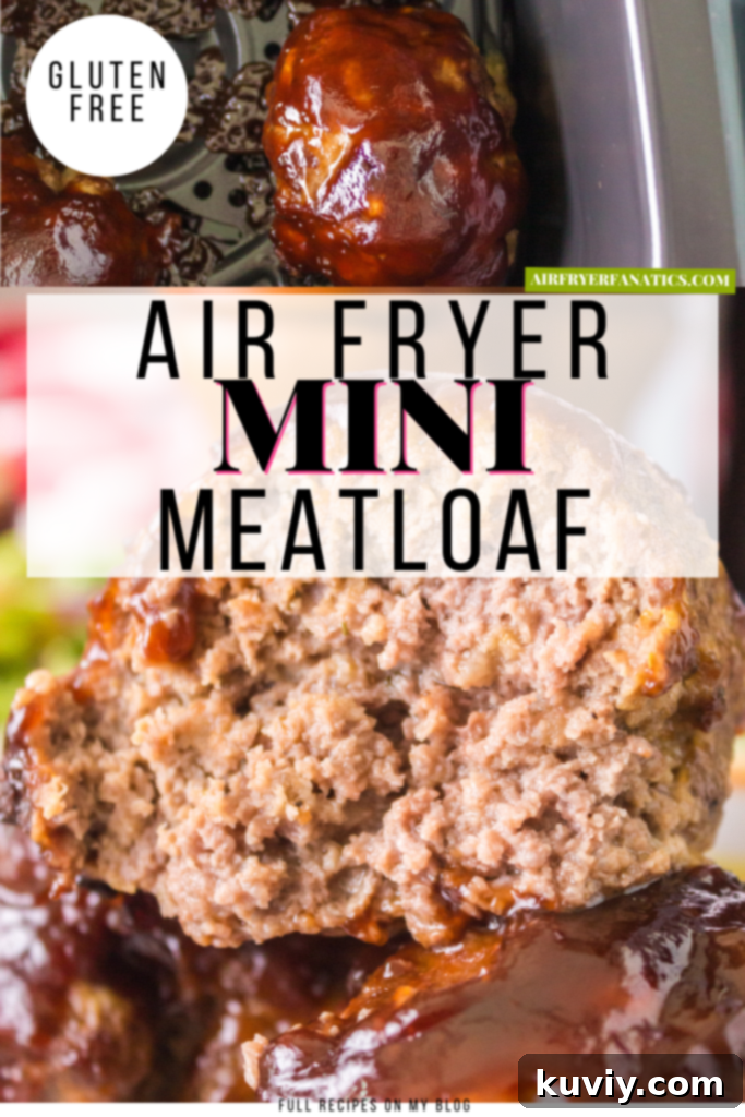 Two air fryer mini meatloaves, glazed with barbecue sauce, ready to be served.