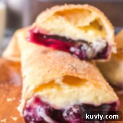 Air Fryer Cheesecake Chimichangas with a lemon blueberry filling