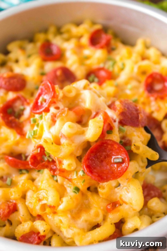 Air Fryer Pizza Pasta casserole with melted cheese and pepperoni