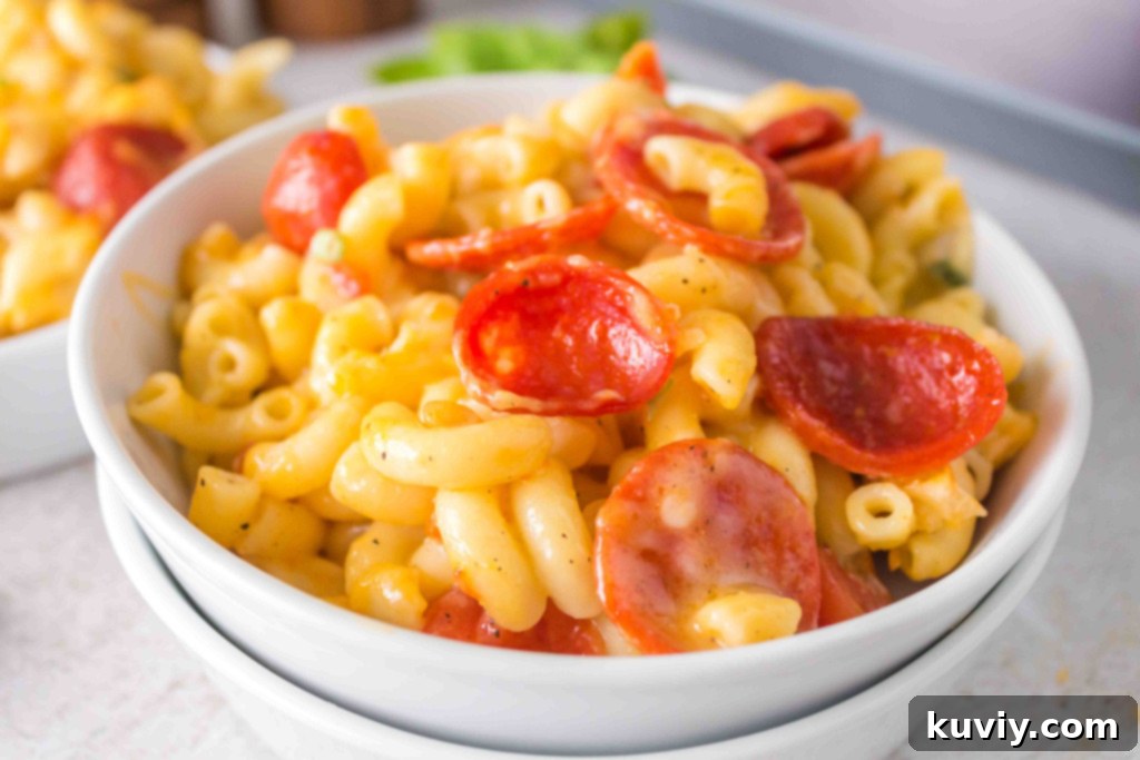 Air Fryer Pizza Pasta in a baking dish, ready to serve