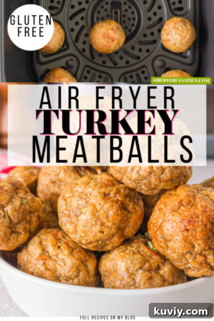 A final close-up of perfectly cooked air fryer turkey meatballs, garnished with fresh parsley.