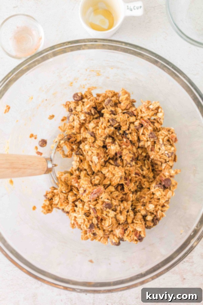 Combining wet and dry ingredients for air fryer granola