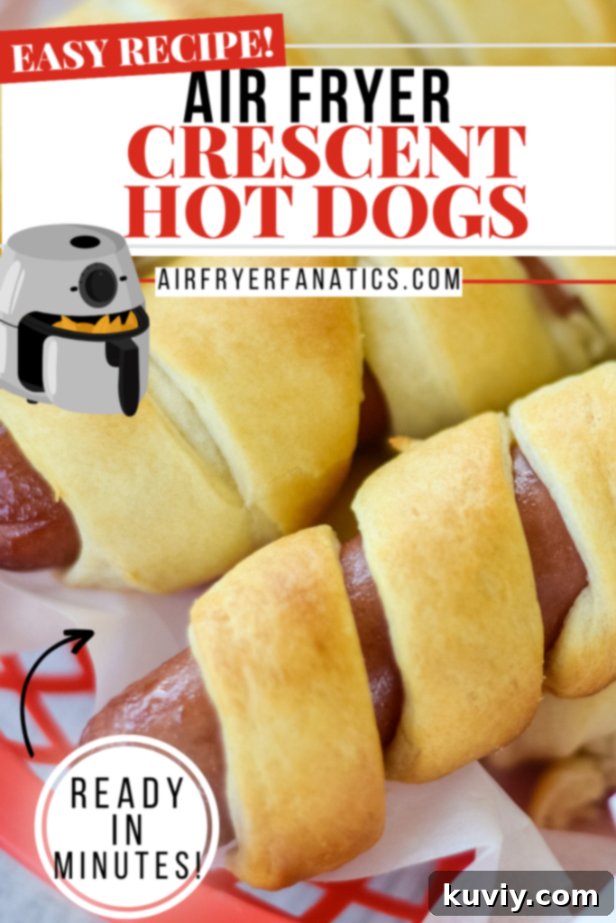 Crispy Air Fryer Crescent Hot Dogs 8 Two Air Fryer Crescent Hot Dogs on a plate with dipping sauce