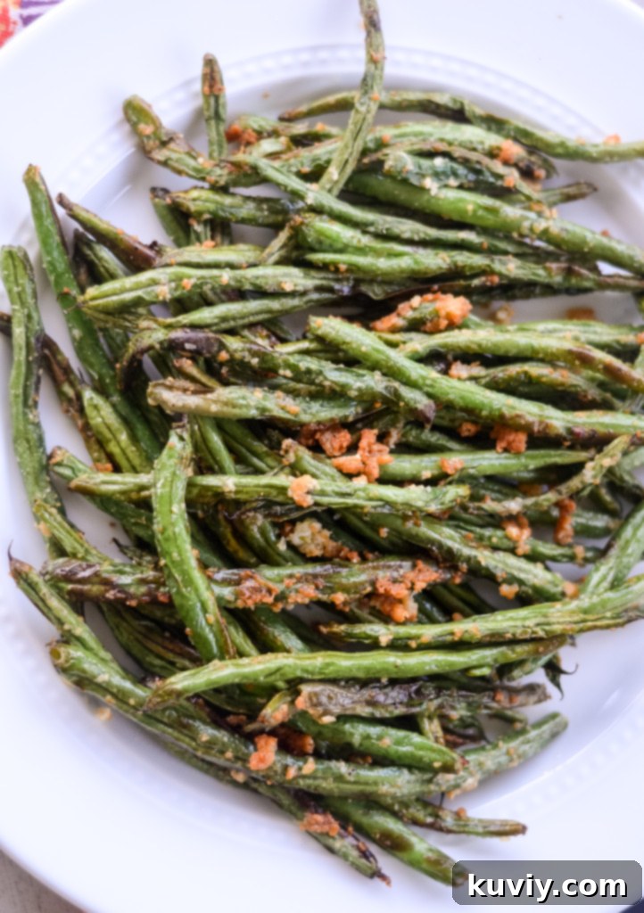 air fryer parmesan green beans, perfectly crispy and golden
