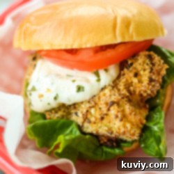 Air Fryer Fish Sandwich with crispy golden fish fillet