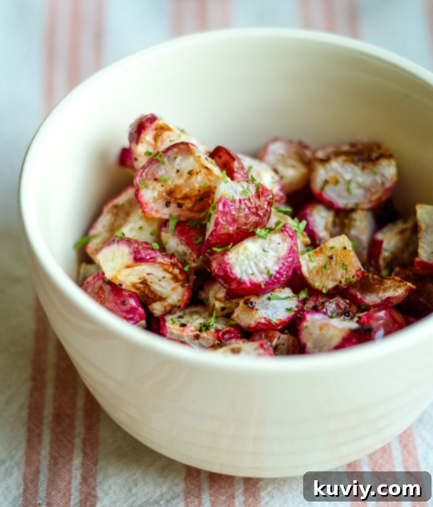 Delicious air fryer radishes garnished with fresh herbs