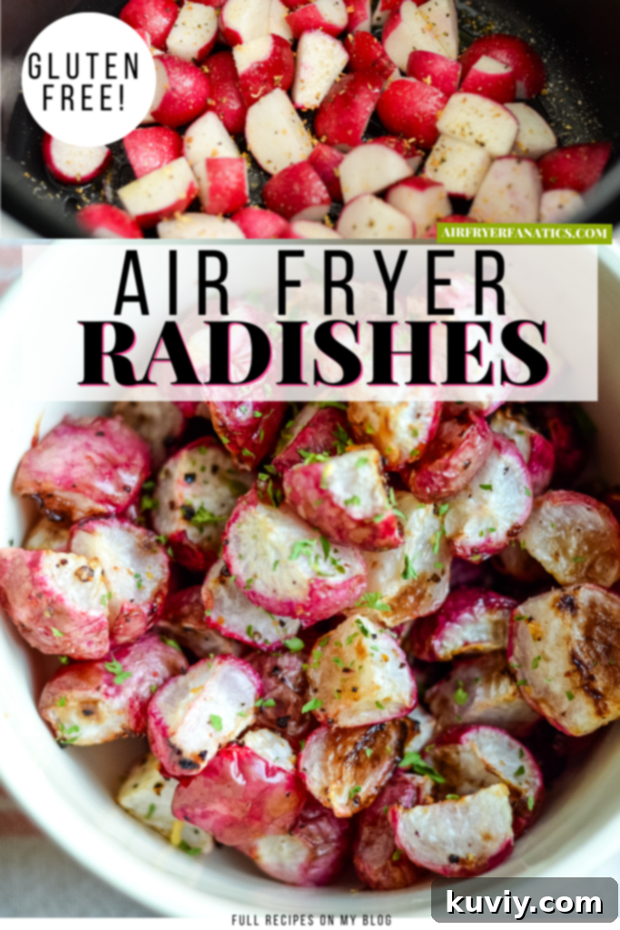 Close-up of air fryer radishes in a serving bowl