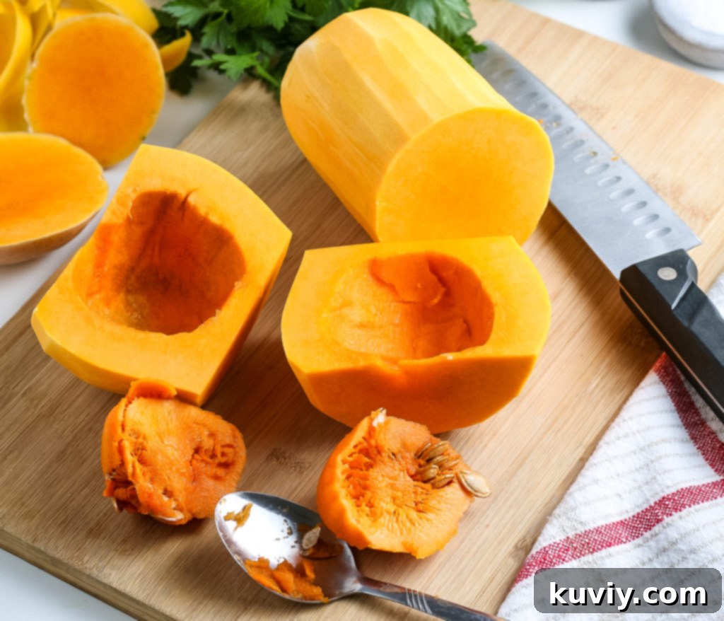 cutting a butternut squash